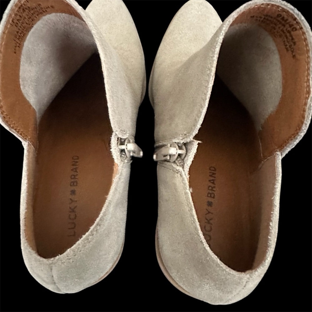 Lucky Brand tan suede 3” heel zip up booties - Picture 3 of 5